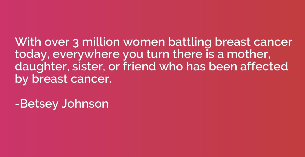 With over 3 million women battling breast cancer today, ever