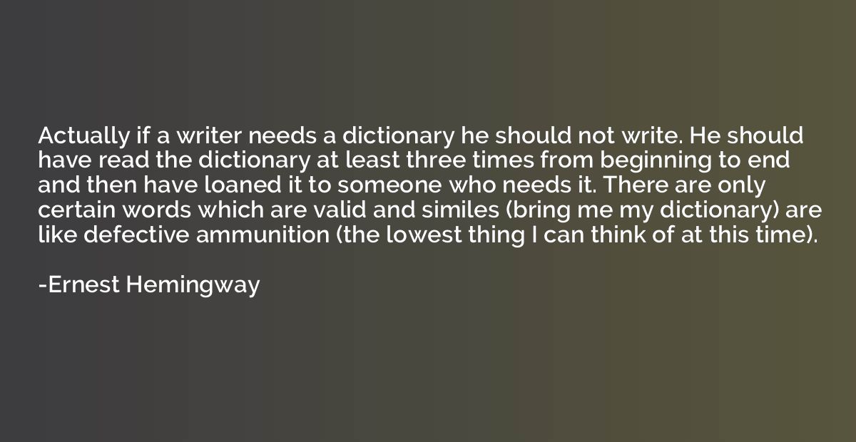 Actually if a writer needs a dictionary he should not write.