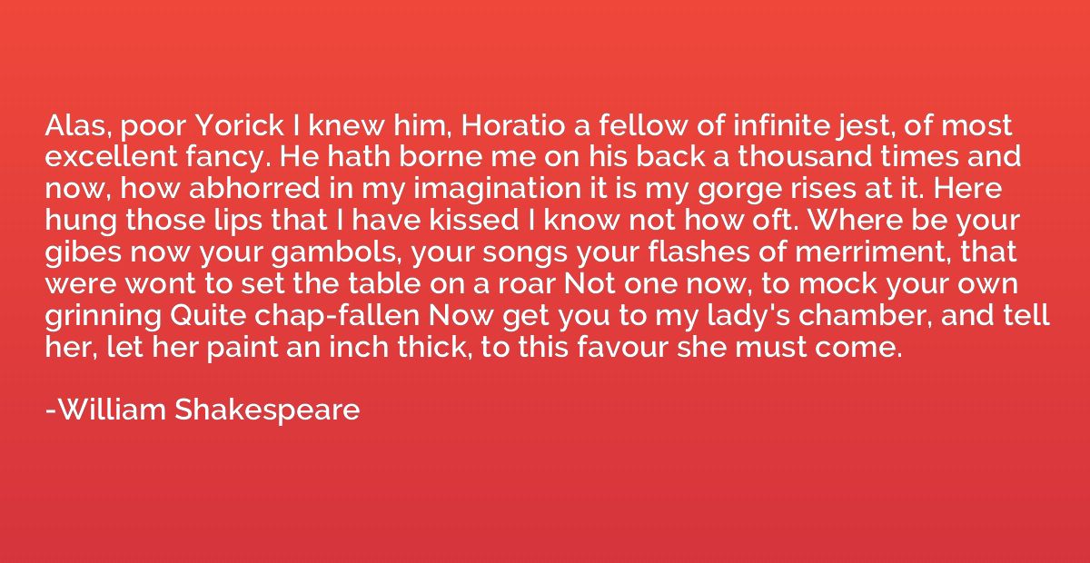 Alas, poor Yorick I knew him, Horatio a fellow of infinite j