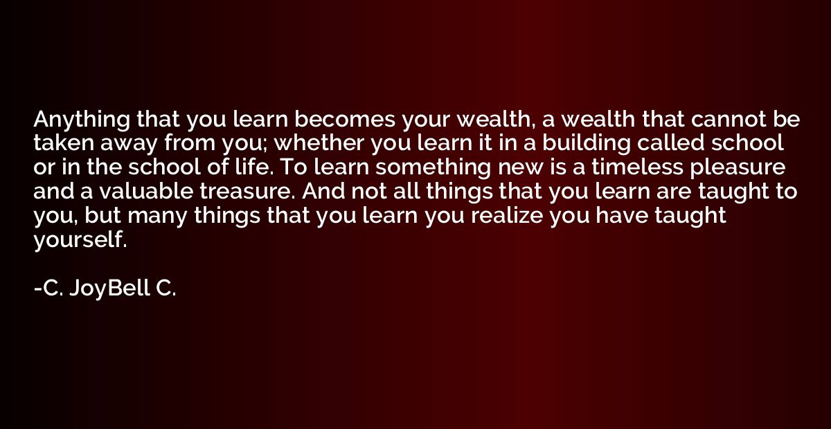 Anything that you learn becomes your wealth, a wealth that c
