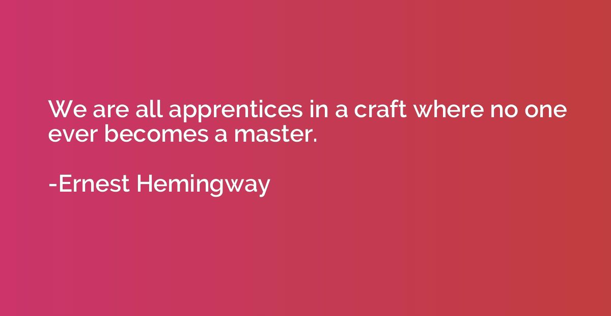 We are all apprentices in a craft where no one ever becomes 