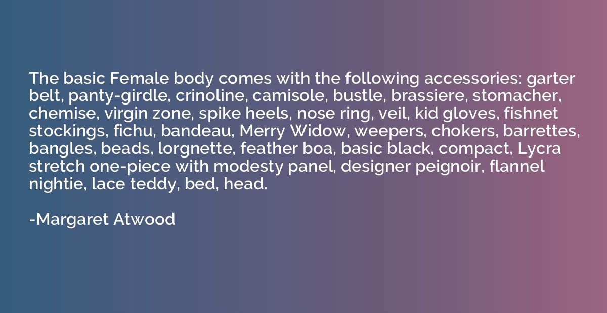 The basic Female body comes with the following accessories: 