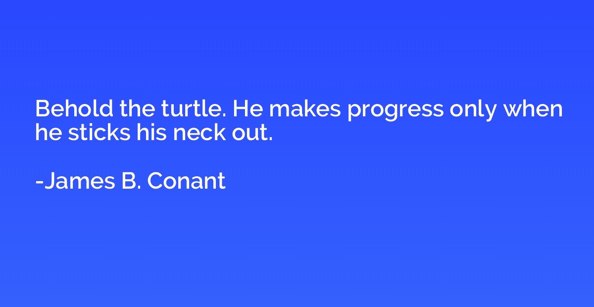 Behold the turtle. He makes progress only when he sticks his