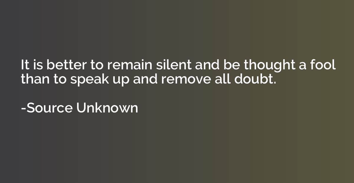 It is better to remain silent and be thought a fool than to 