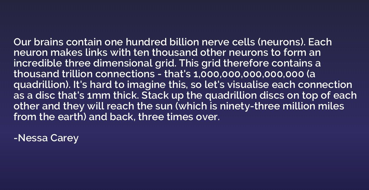 Our brains contain one hundred billion nerve cells (neurons)
