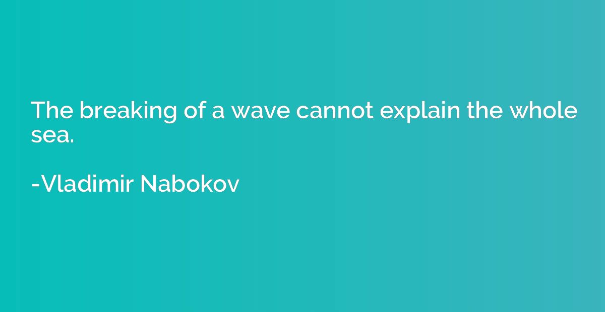 The breaking of a wave cannot explain the whole sea.