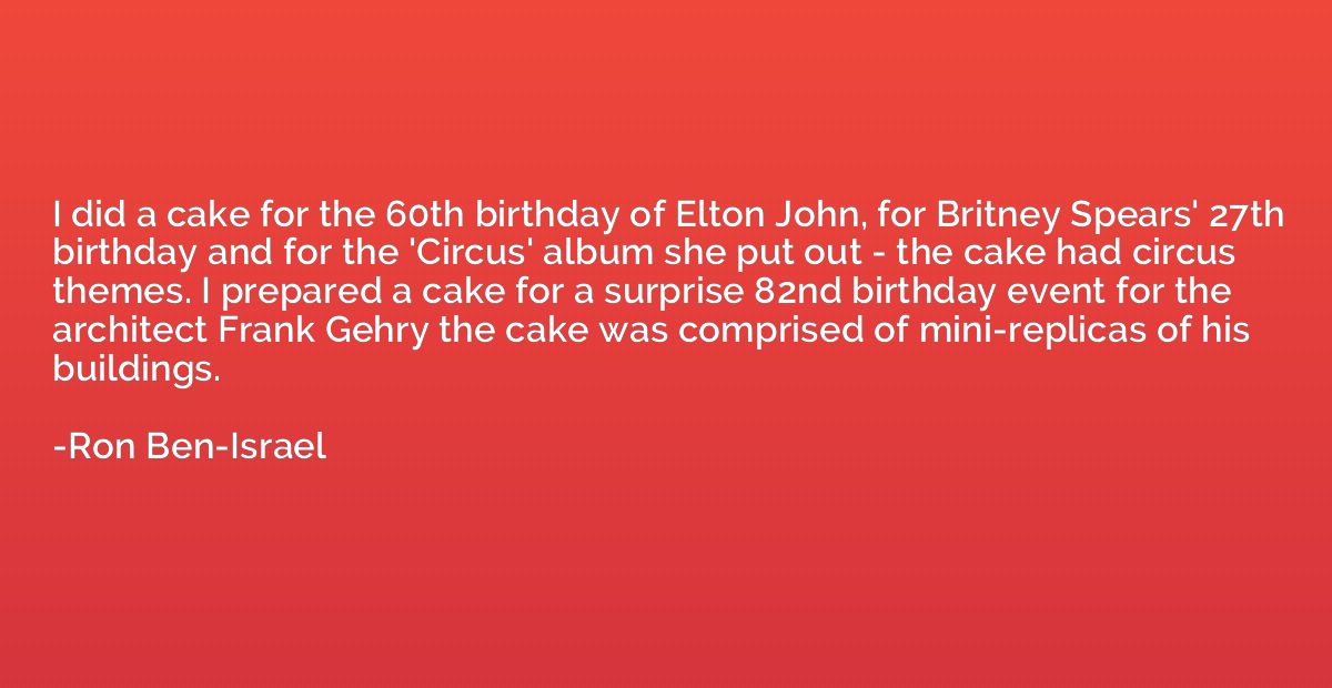I did a cake for the 60th birthday of Elton John, for Britne