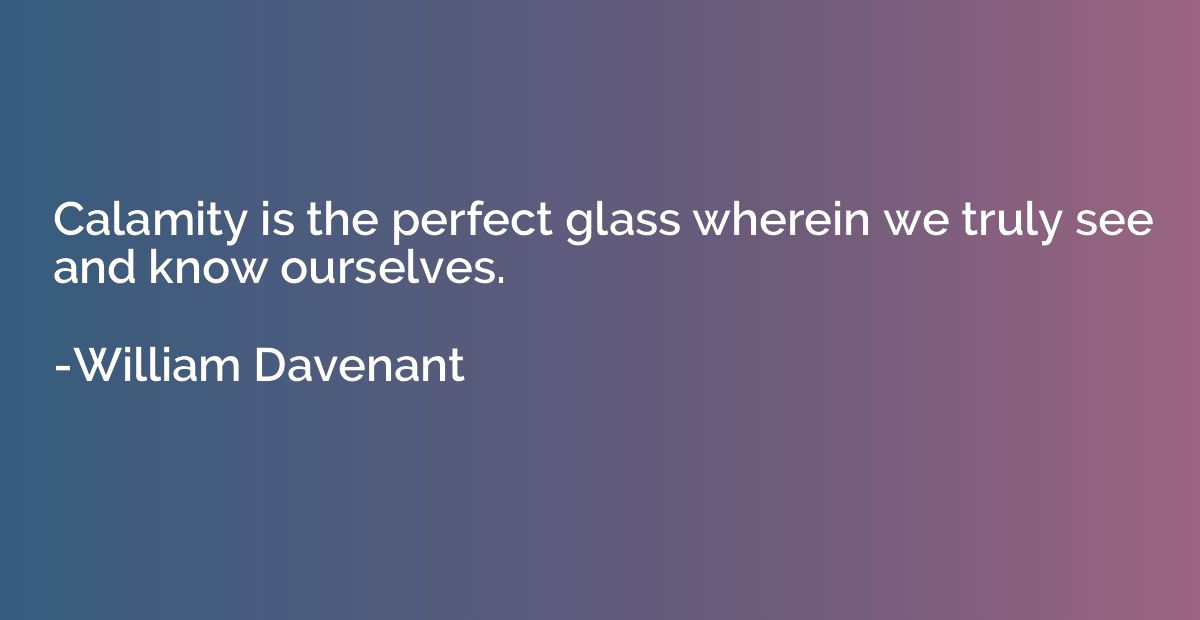 Calamity is the perfect glass wherein we truly see and know 