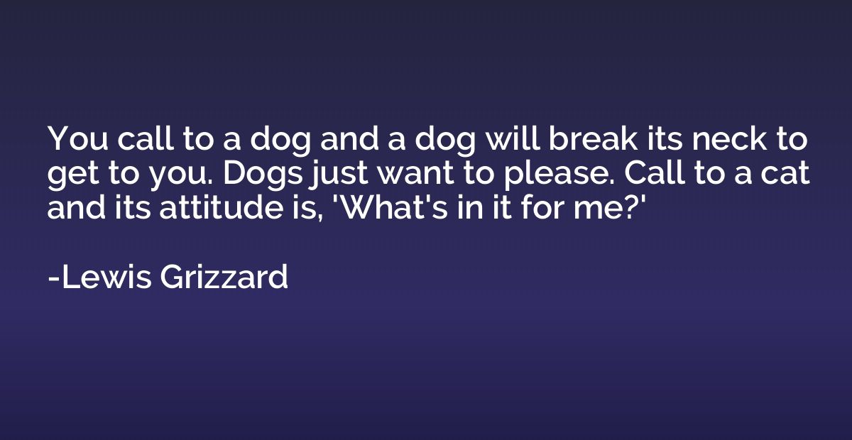 You call to a dog and a dog will break its neck to get to yo