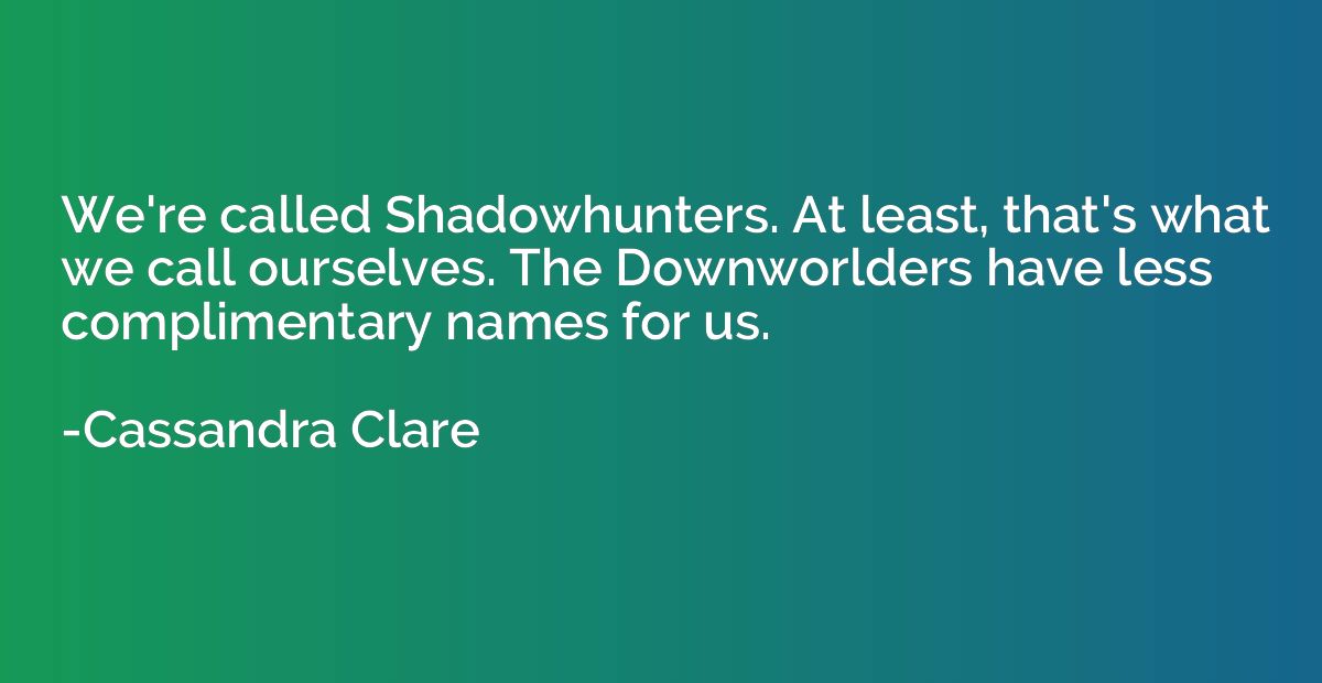 We're called Shadowhunters. At least, that's what we call ou