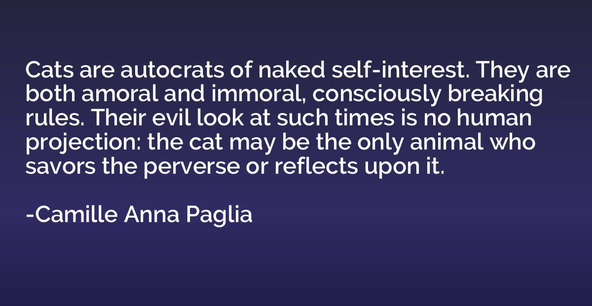 Cats are autocrats of naked self-interest. They are both amo
