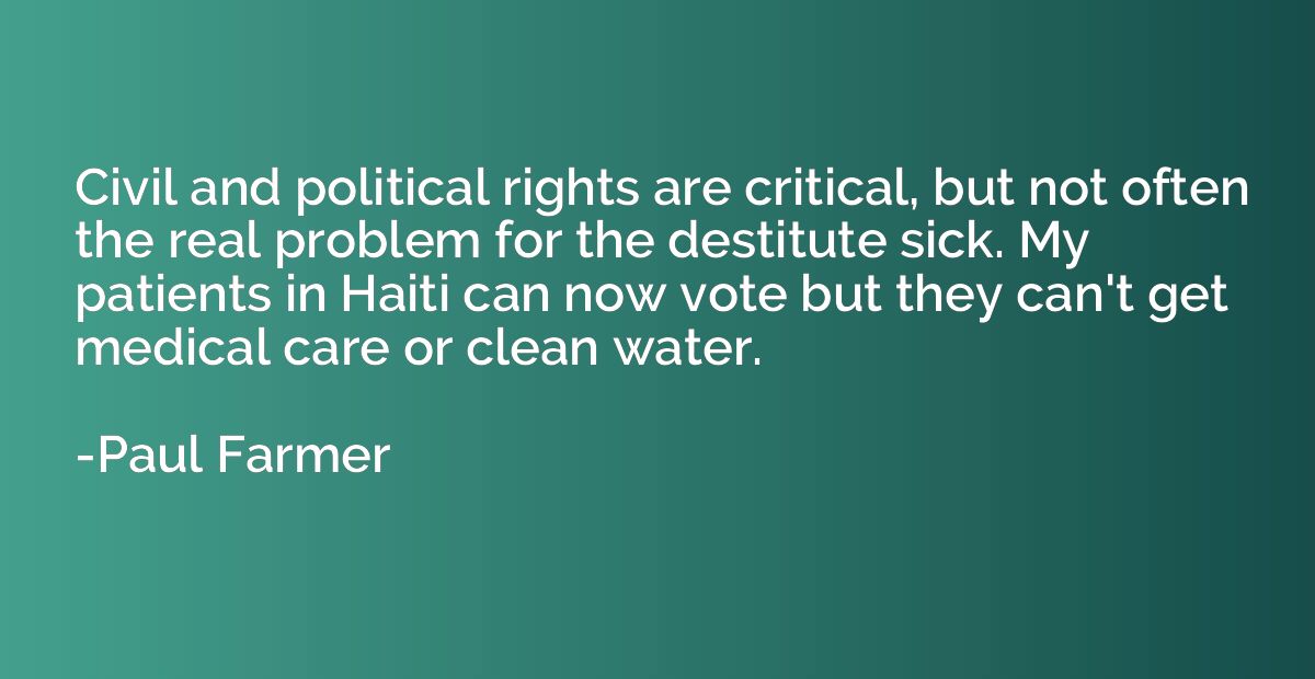 Civil and political rights are critical, but not often the r