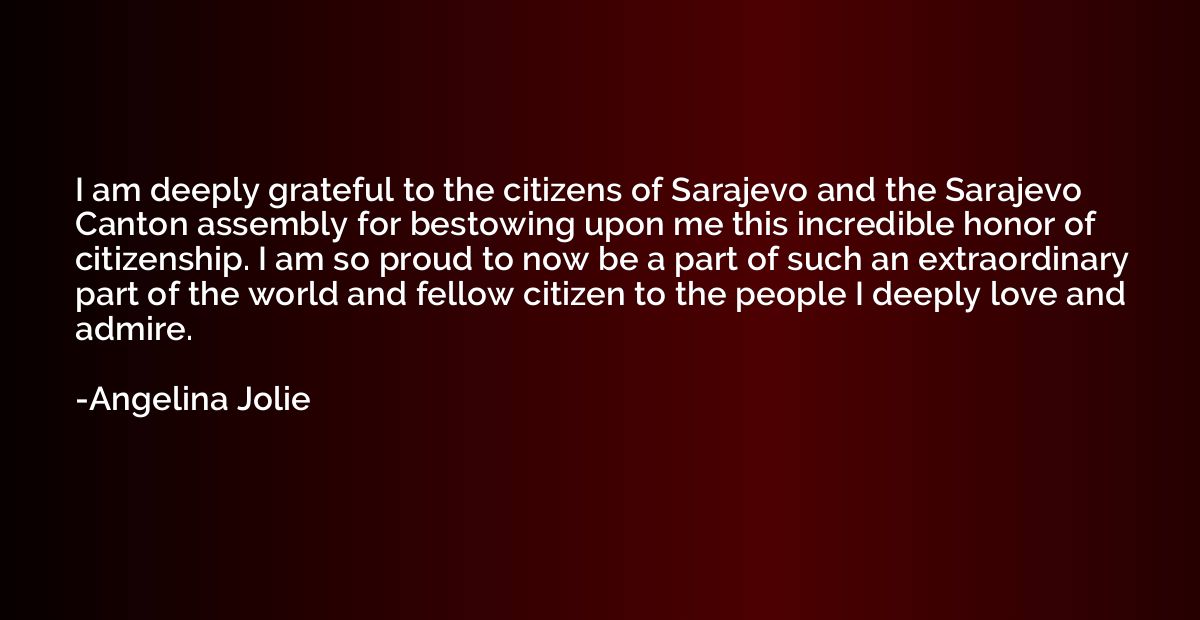 I am deeply grateful to the citizens of Sarajevo and the Sar