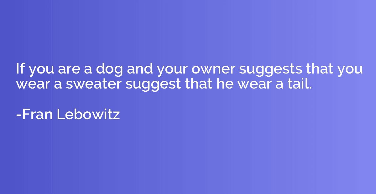 If you are a dog and your owner suggests that you wear a swe