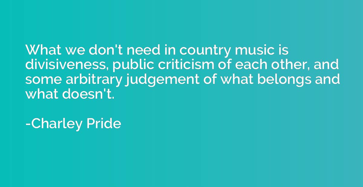 What we don't need in country music is divisiveness, public 