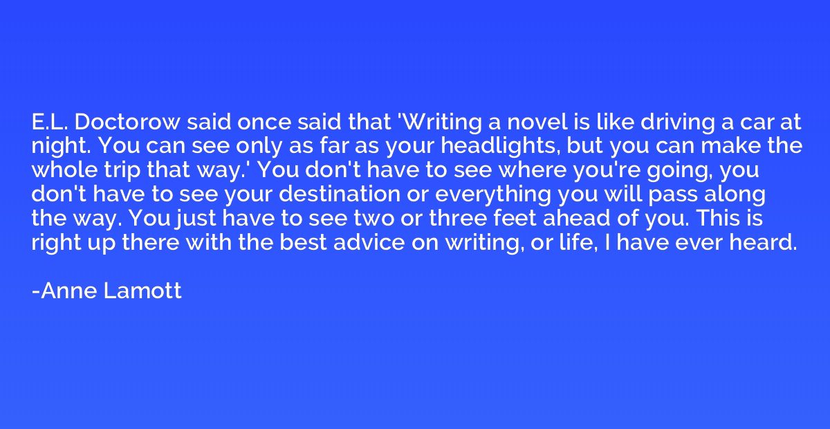 E.L. Doctorow said once said that 'Writing a novel is like d