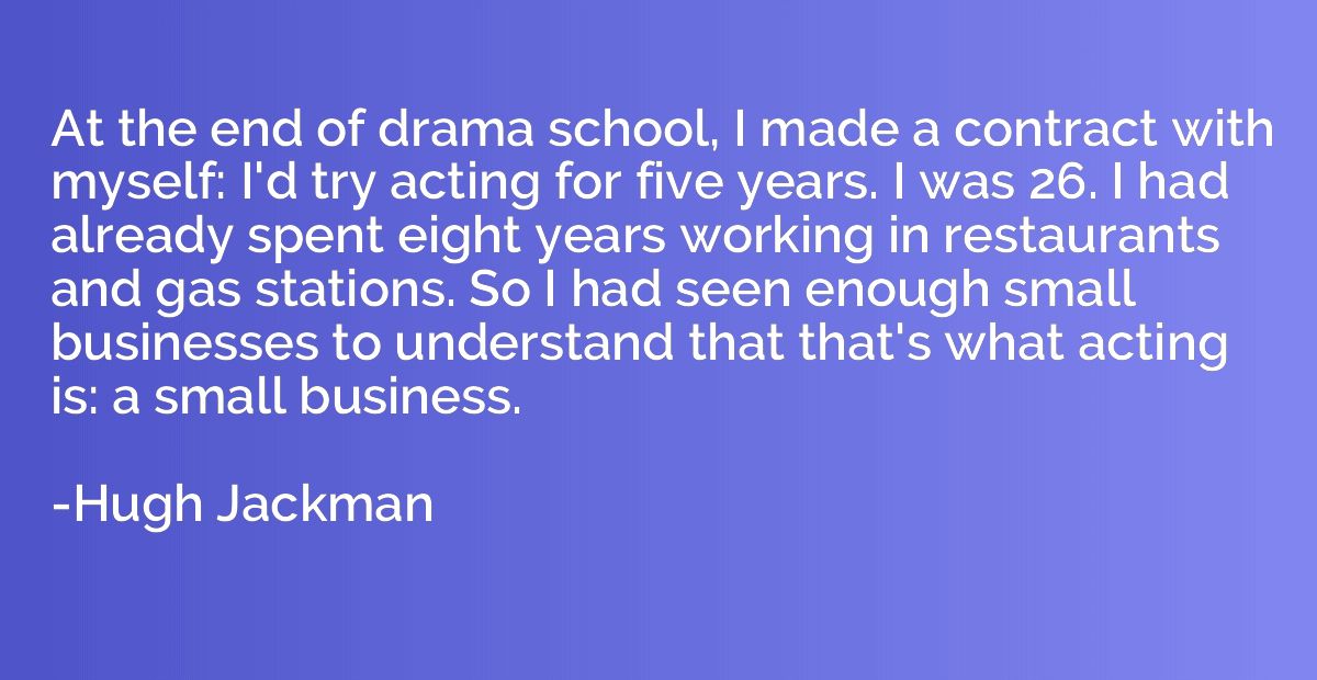 At the end of drama school, I made a contract with myself: I