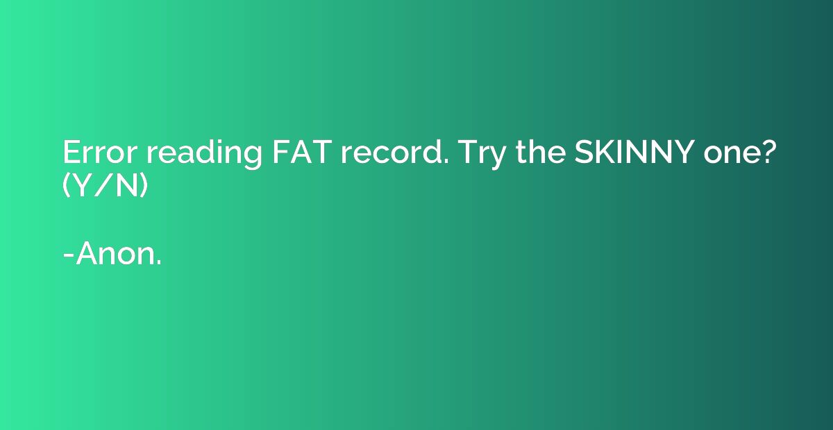 Error reading FAT record. Try the SKINNY one? (Y/N)