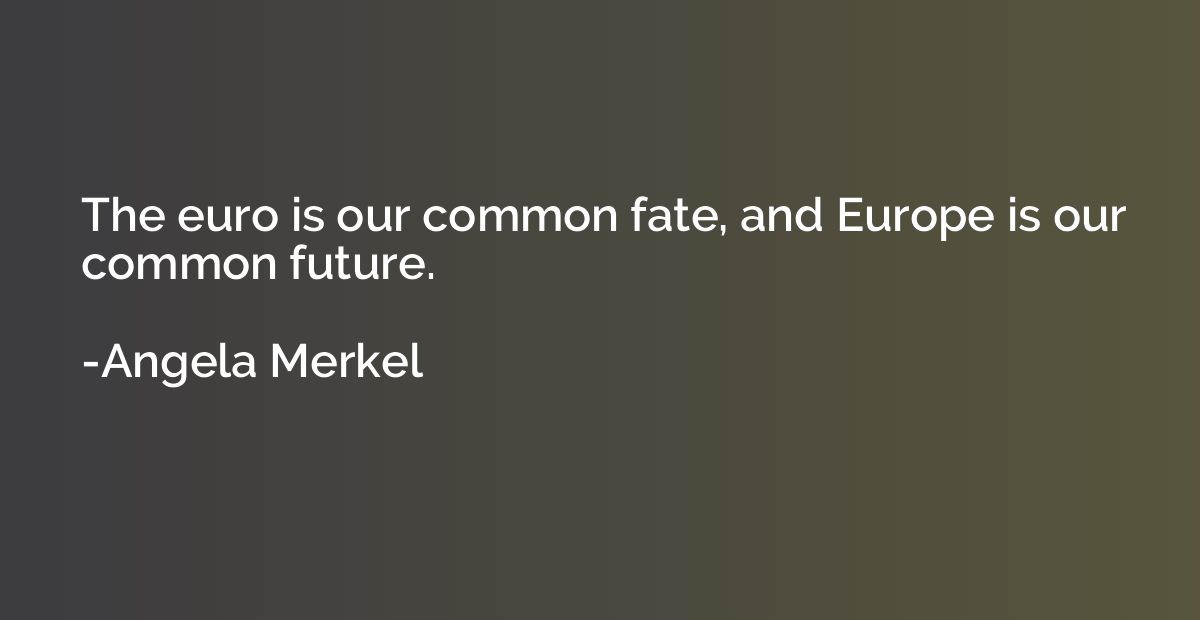 The euro is our common fate, and Europe is our common future