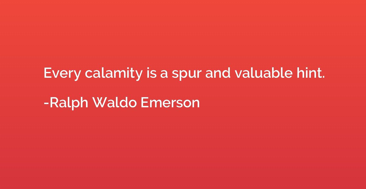 Every calamity is a spur and valuable hint.