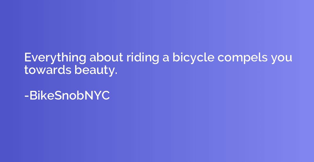 Everything about riding a bicycle compels you towards beauty