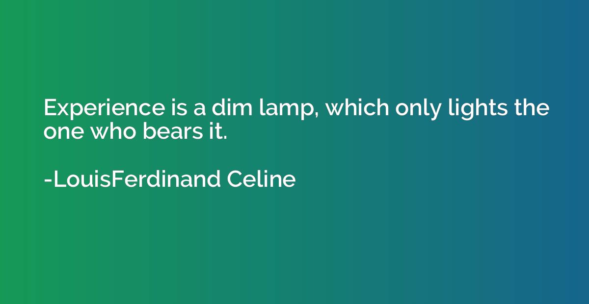 Experience is a dim lamp, which only lights the one who bear