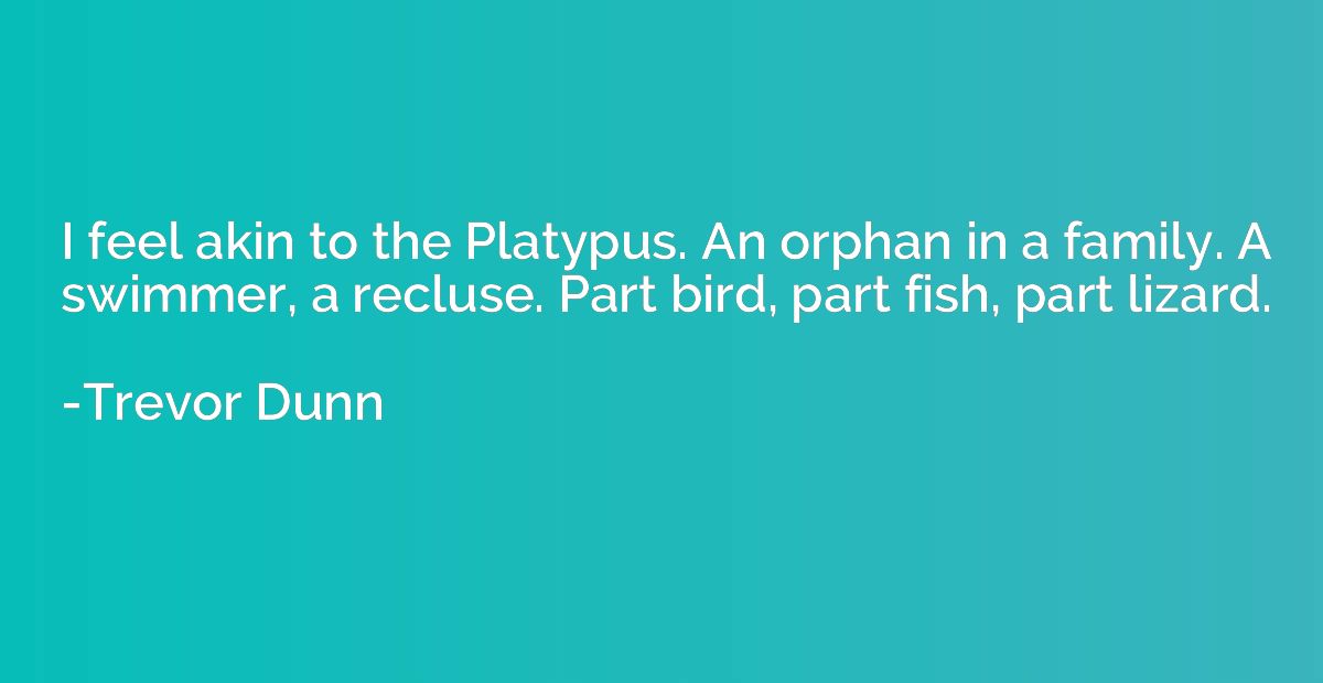 I feel akin to the Platypus. An orphan in a family. A swimme