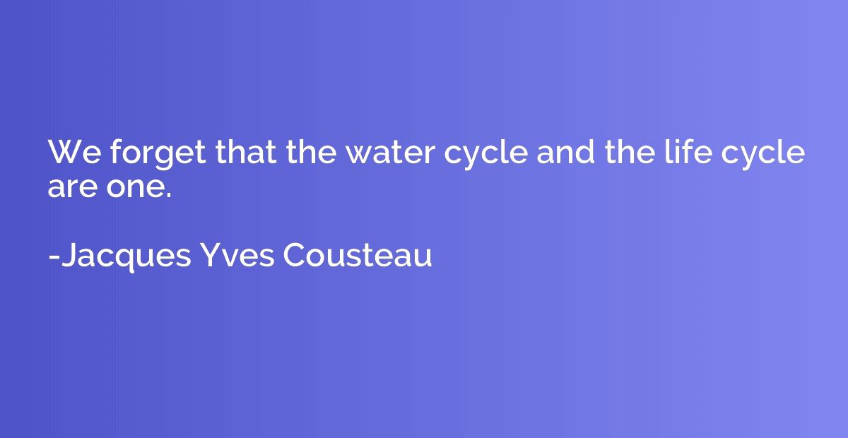 We forget that the water cycle and the life cycle are one.
