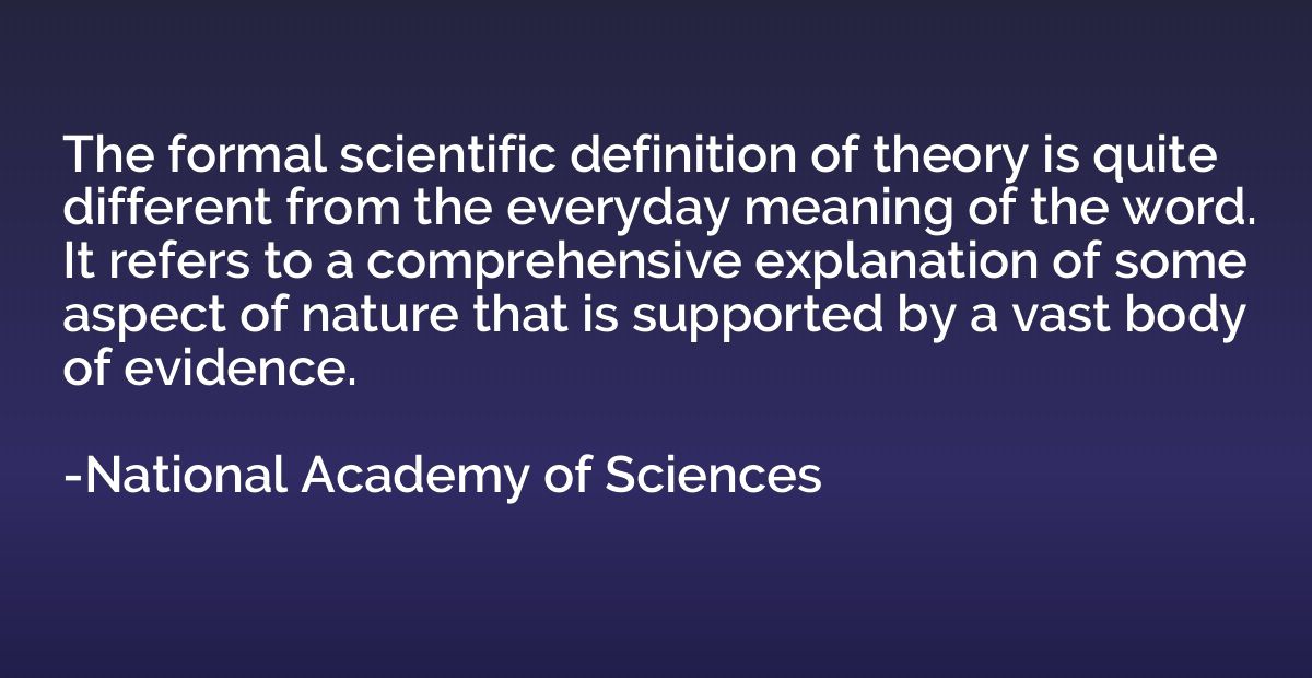 The formal scientific definition of theory is quite differen
