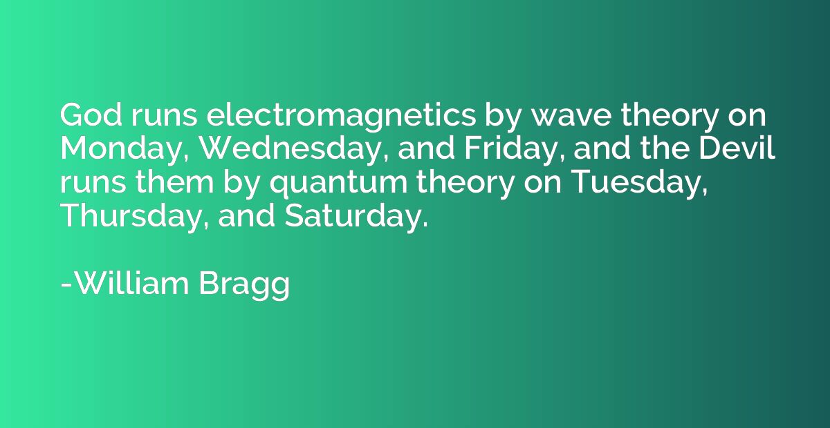 God runs electromagnetics by wave theory on Monday, Wednesda