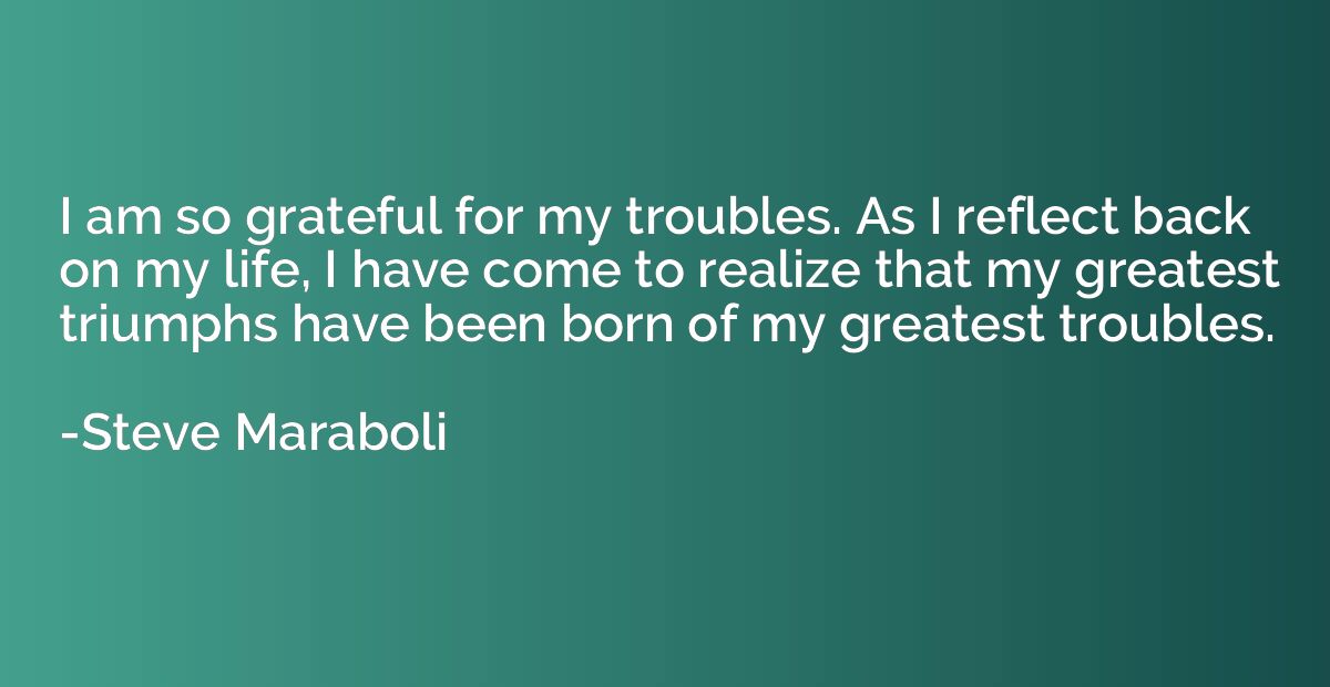 I am so grateful for my troubles. As I reflect back on my li