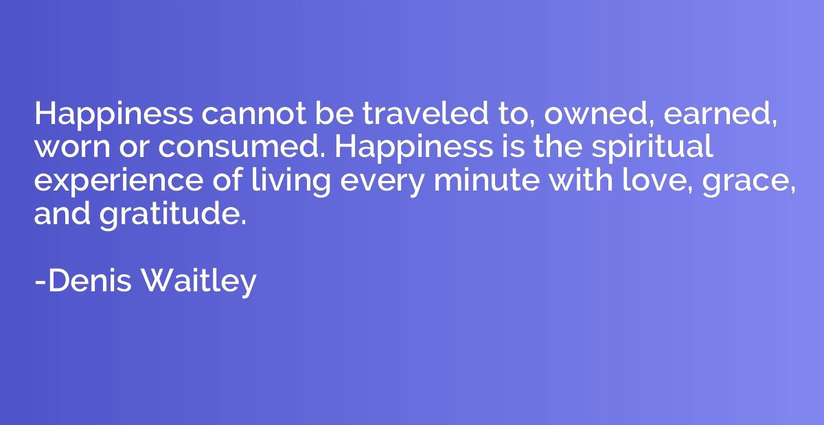 Happiness cannot be traveled to, owned, earned, worn or cons
