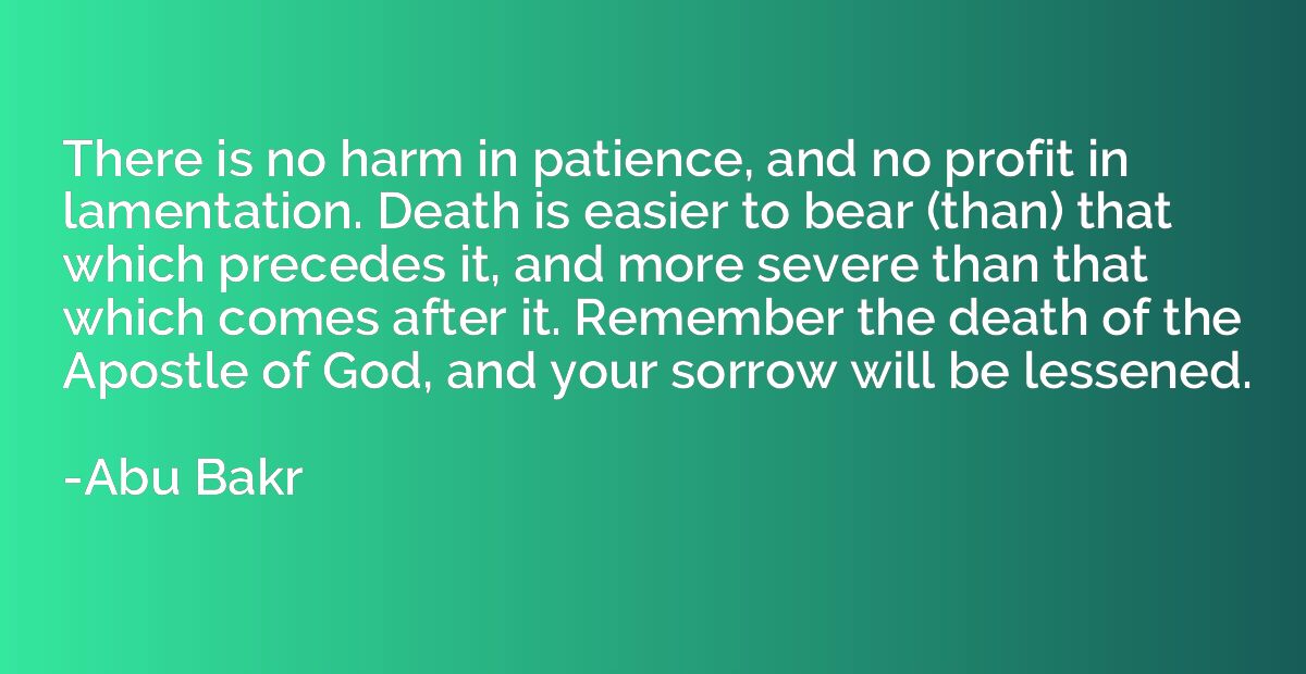 There is no harm in patience, and no profit in lamentation. 
