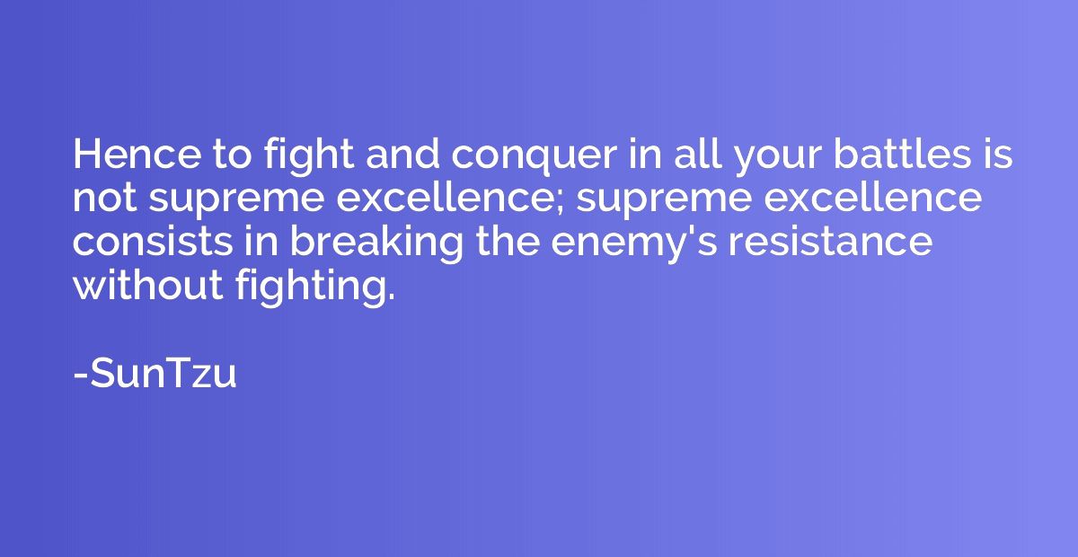 Hence to fight and conquer in all your battles is not suprem