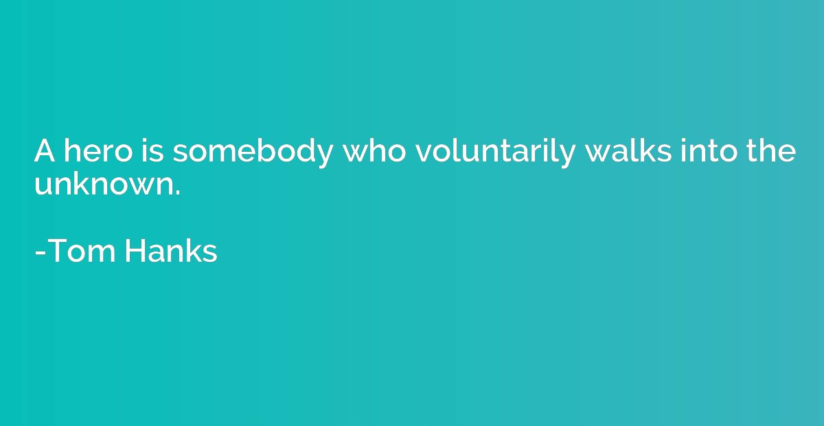 A hero is somebody who voluntarily walks into the unknown.