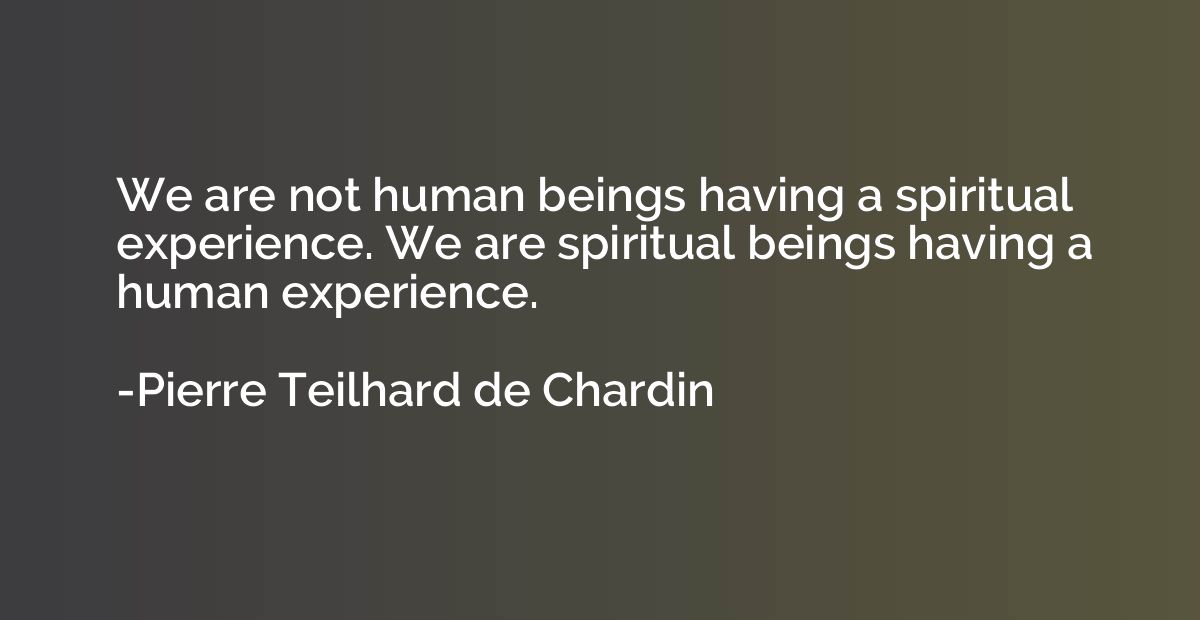 We are not human beings having a spiritual experience. We ar