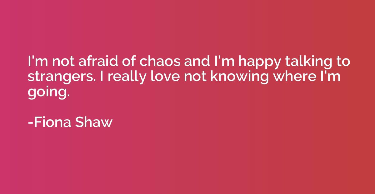 I'm not afraid of chaos and I'm happy talking to strangers. 