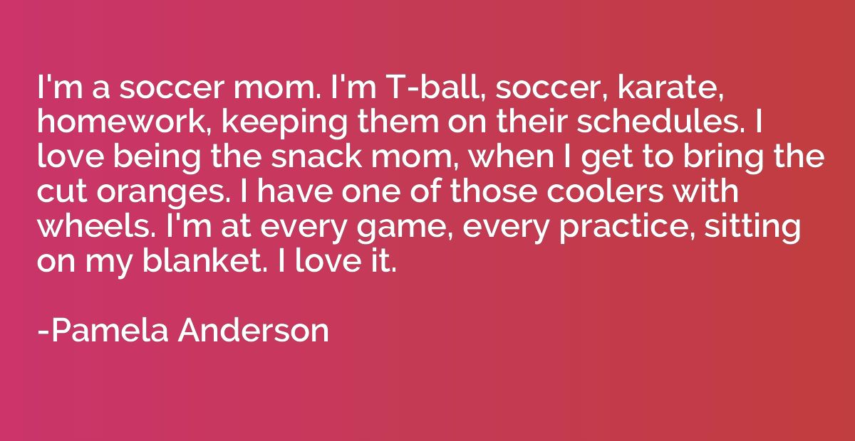I'm a soccer mom. I'm T-ball, soccer, karate, homework, keep