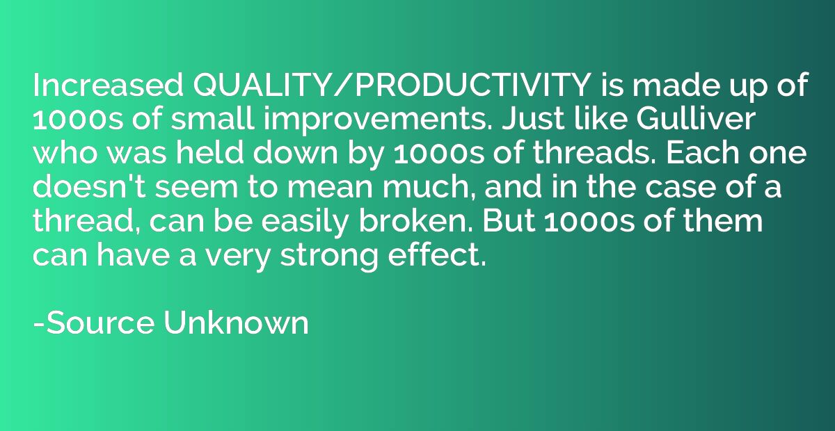 Increased QUALITY/PRODUCTIVITY is made up of 1000s of small 