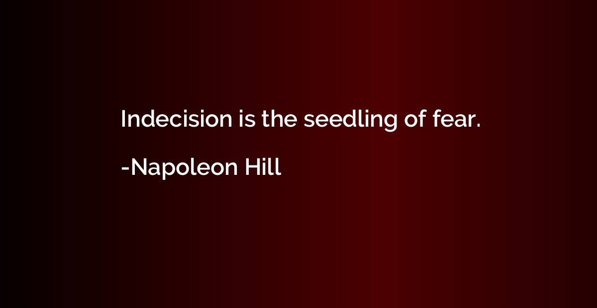 Indecision is the seedling of fear.