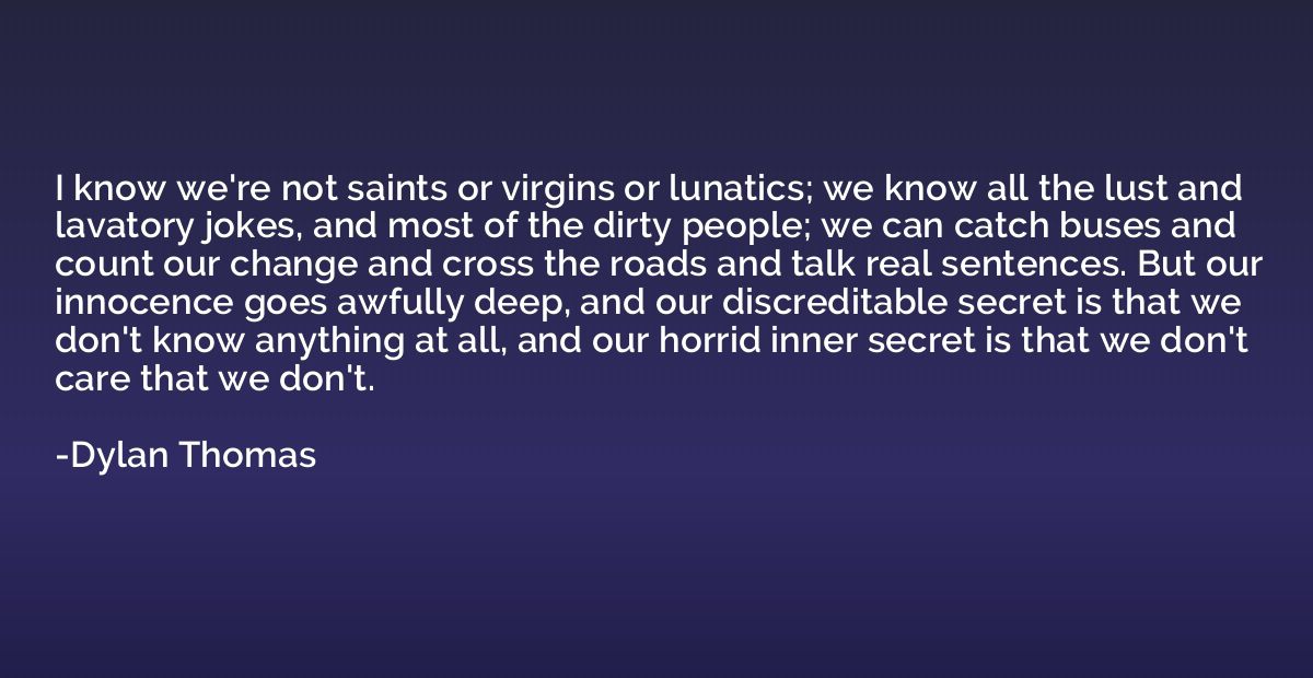 I know we're not saints or virgins or lunatics; we know all 