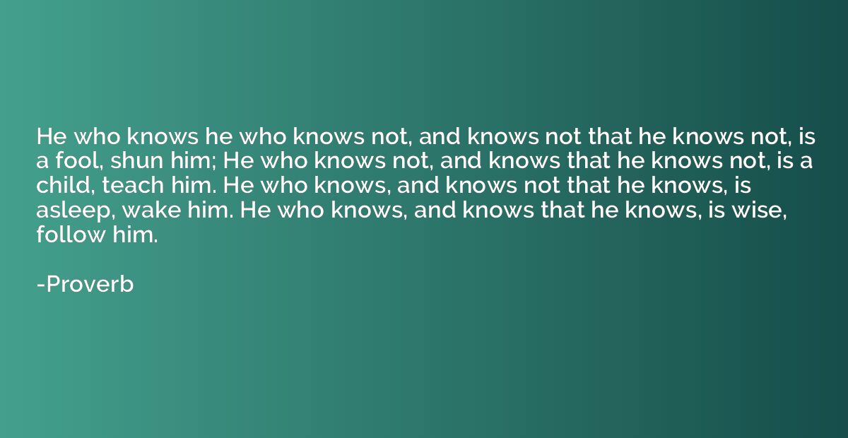 He who knows he who knows not, and knows not that he knows n