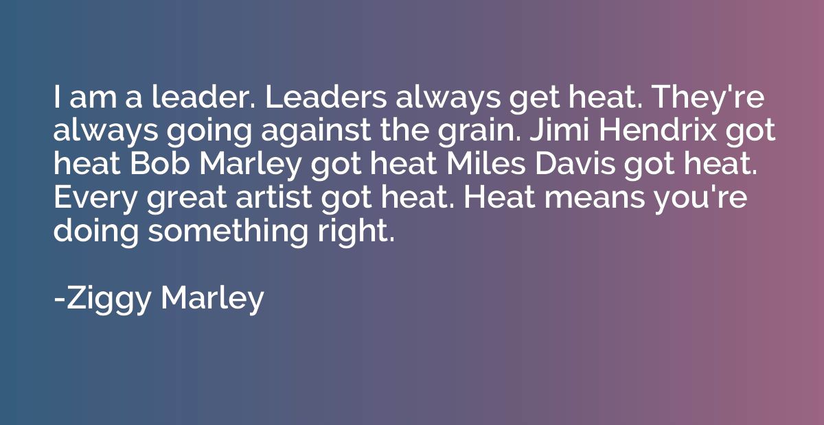 I am a leader. Leaders always get heat. They're always going