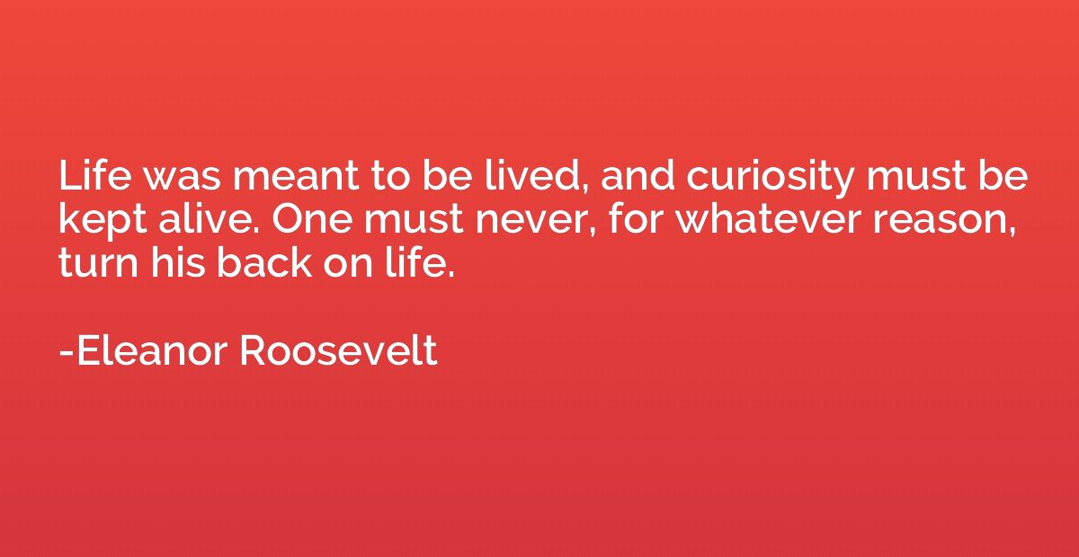 Life was meant to be lived, and curiosity must be kept alive