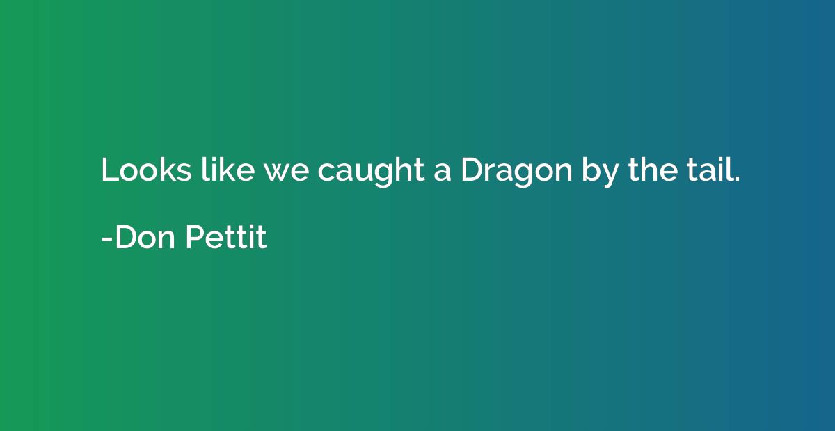 Looks like we caught a Dragon by the tail.