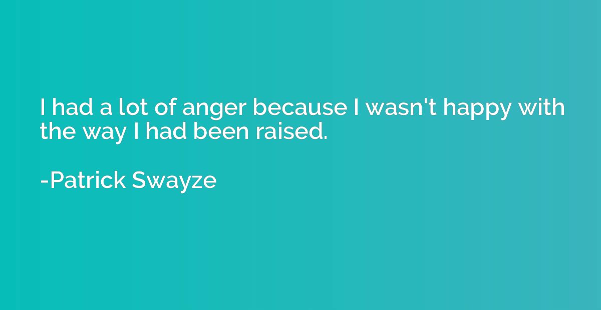 I had a lot of anger because I wasn't happy with the way I h