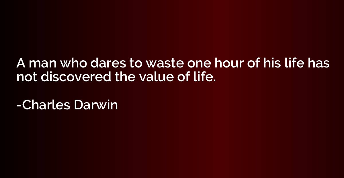 A man who dares to waste one hour of his life has not discov