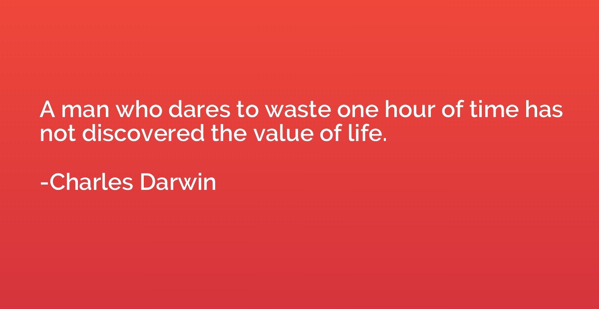 A man who dares to waste one hour of time has not discovered