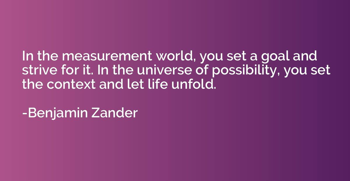 In the measurement world, you set a goal and strive for it. 