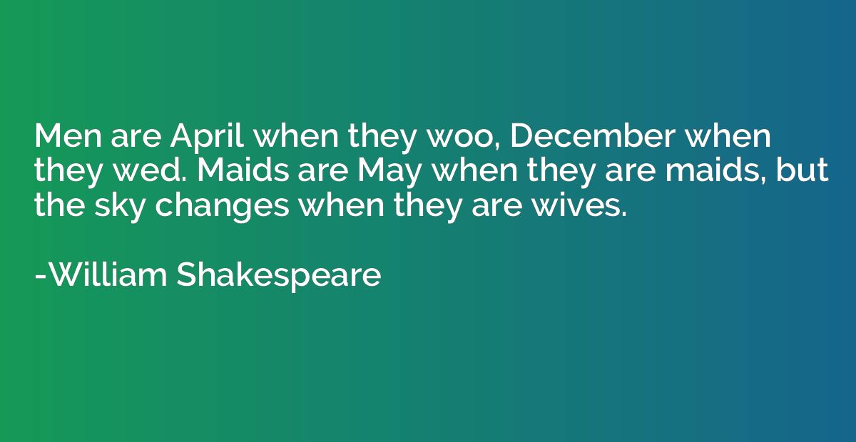 Men are April when they woo, December when they wed. Maids a